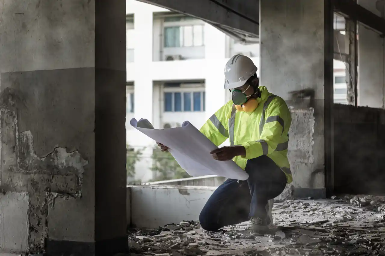 Bauarbeiter plant Immobilienabriss